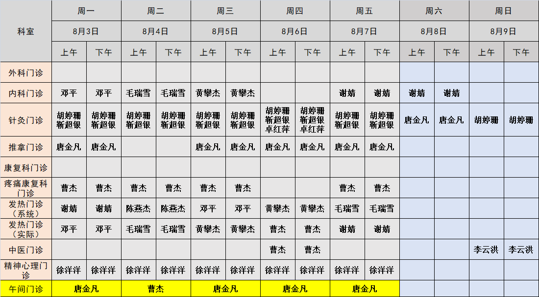 门诊排班